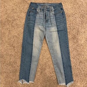 American Eagle Two Tone, High Rise, Raw Hem, button close Jeans
